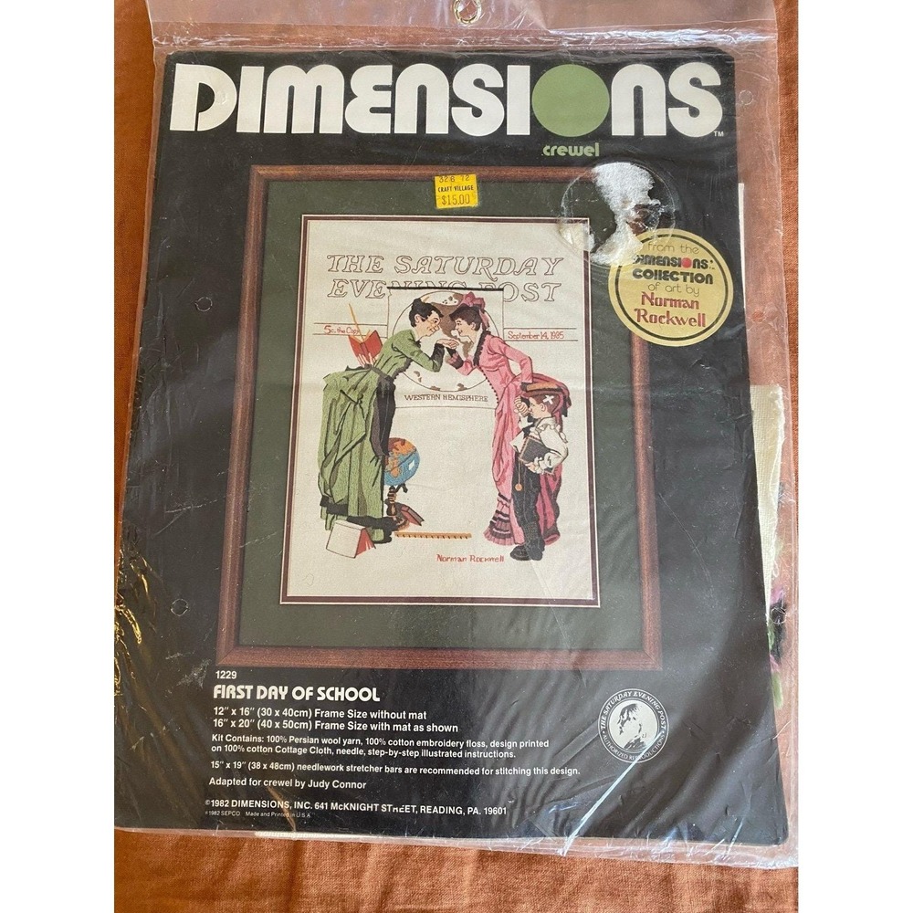Dimensions DIY Sewing Kit Crewel NOS Norman Rockwell First Day Of School 1982